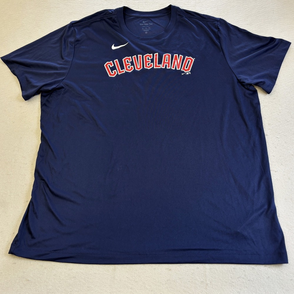 Vtg Nike Shirt Mens XXL Navy Blue Cleveland Indians MLB Dri-FIT Performance Tee
